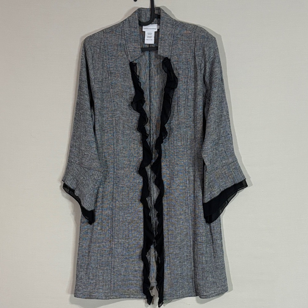 Soft Surroundings Linen Cotton Ruffle Front Jacket Cardigan Sz S